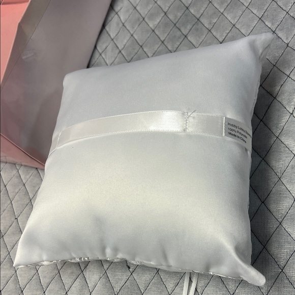 His & Hers White Satin Ring Pillow with Rhinestone Brooch - Picture 2 of 2